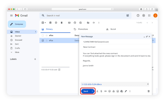 Click the Send button as you would when emailing to send your fax. If you need to schedule your faxes, click on the right side of the Send button to select the date and time you want to send your fax. 