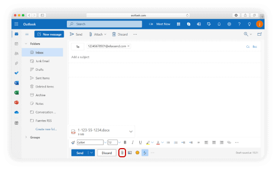 Upload a document by clicking the Paperclip icon to import one from your PC or the Drive icon to import documents from Google Docs. eFax will automatically convert the document into a fax message. 