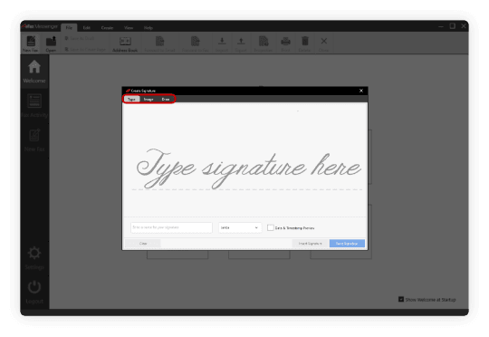 Importing an image of your signature, drawing your signature directly on the screen or typing it in using a preset font